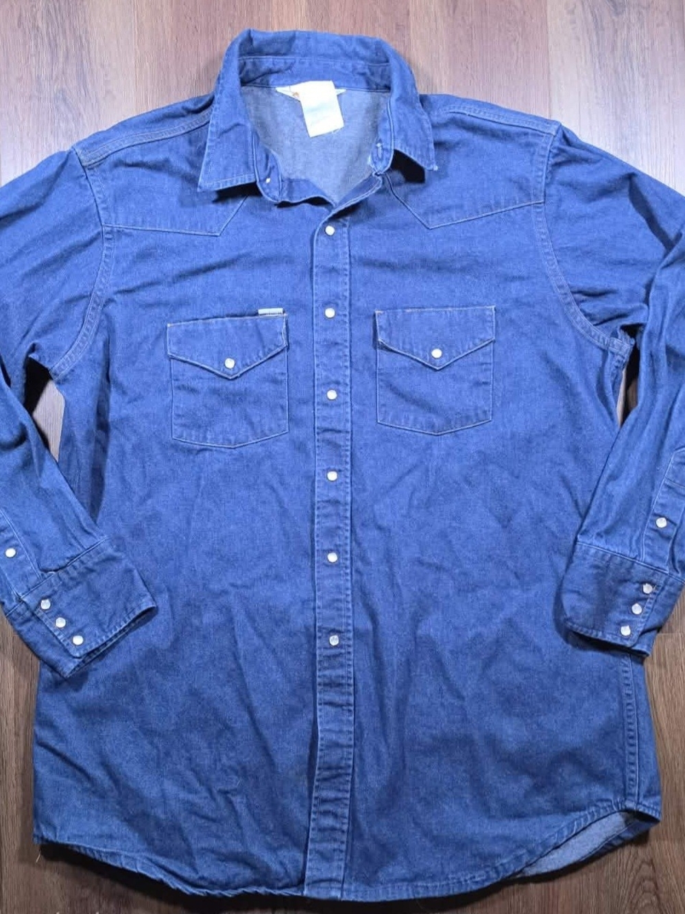Vintage Carhartt Men's Blue Denim Cotton Long Sleeve Button-Up Shirt Pockets XXL